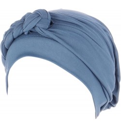 Lady African Women Braid Turban Hats Cancer Chemo Hair Loss Headwrap Cap Solid Color Head Wrap Cover Hats Light Blue $6.04 Sk...