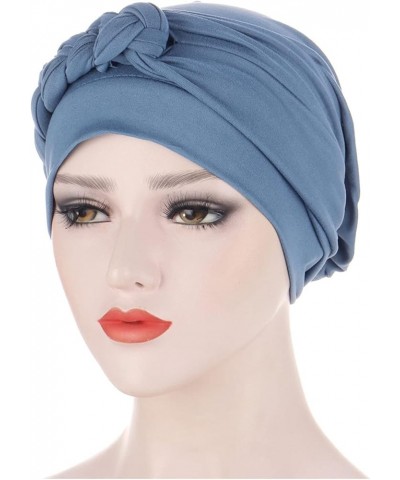 Lady African Women Braid Turban Hats Cancer Chemo Hair Loss Headwrap Cap Solid Color Head Wrap Cover Hats Light Blue $6.04 Sk...