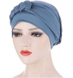 Lady African Women Braid Turban Hats Cancer Chemo Hair Loss Headwrap Cap Solid Color Head Wrap Cover Hats Light Blue $6.04 Sk...