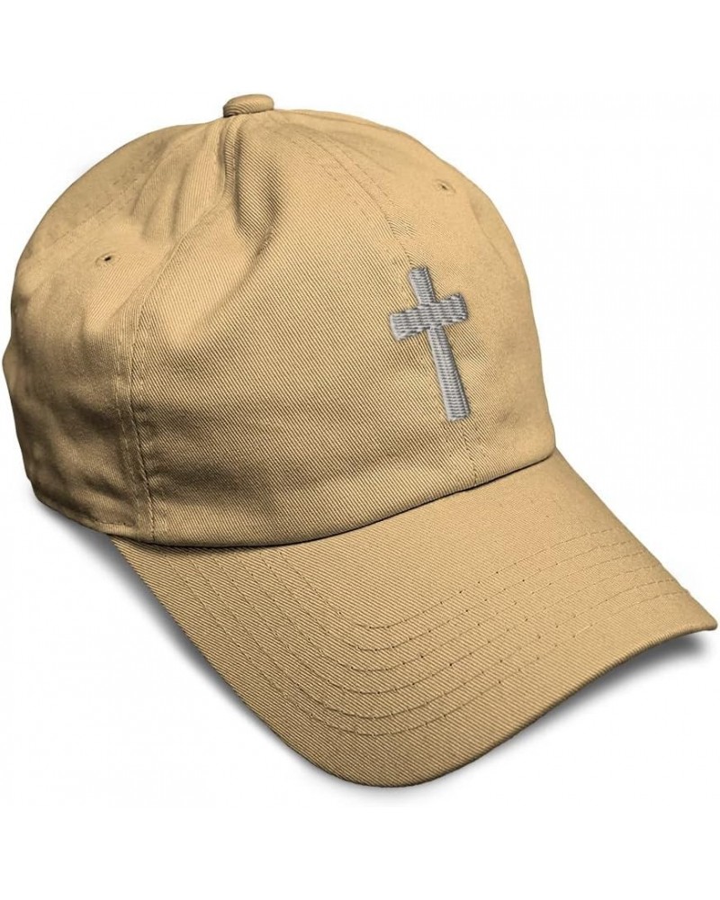 Custom Soft Baseball Cap Cone Cross White Embroidery God Twill Cotton Dad Hats for Men & Women Khaki Design Only $16.23 Baseb...