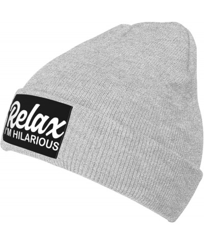 Relax Im Hilarious Hat Beanie Cuffed Skull Knit Cap Black Chemo Caps Cold Weather Hats for Men Women Gray $11.11 Skullies & B...