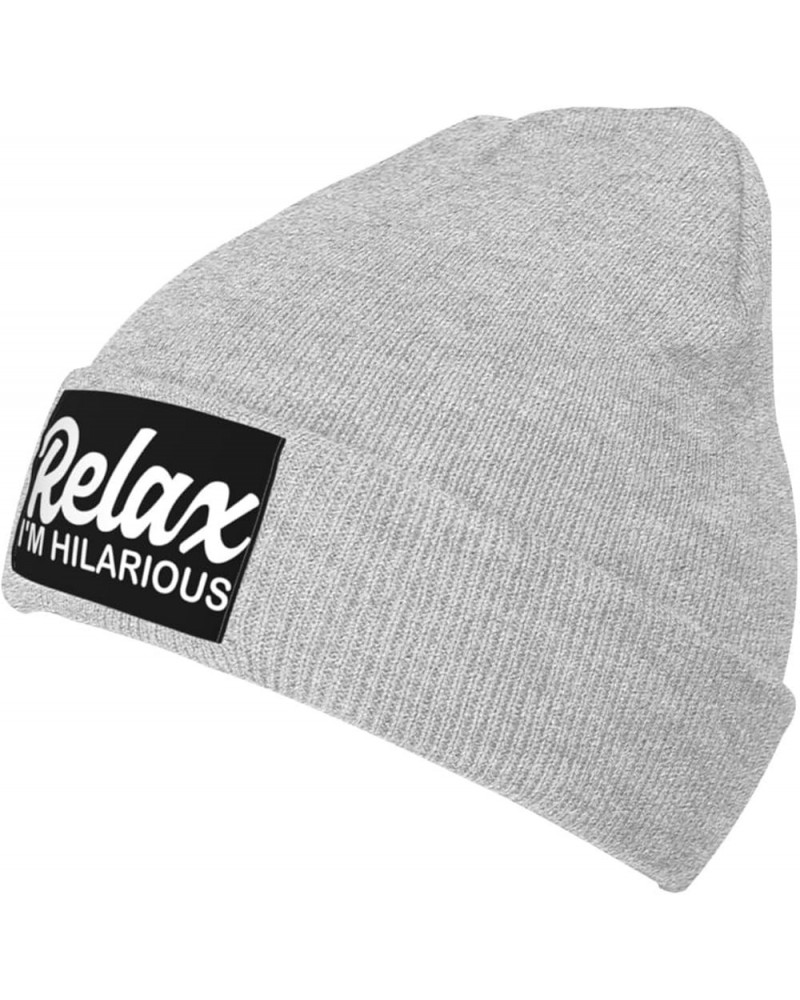 Relax Im Hilarious Hat Beanie Cuffed Skull Knit Cap Black Chemo Caps Cold Weather Hats for Men Women Gray $11.11 Skullies & B...