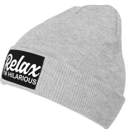 Relax Im Hilarious Hat Beanie Cuffed Skull Knit Cap Black Chemo Caps Cold Weather Hats for Men Women Gray $11.11 Skullies & B...