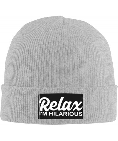 Relax Im Hilarious Hat Beanie Cuffed Skull Knit Cap Black Chemo Caps Cold Weather Hats for Men Women Gray $11.11 Skullies & B...