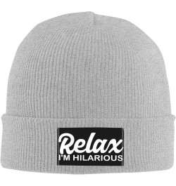 Relax Im Hilarious Hat Beanie Cuffed Skull Knit Cap Black Chemo Caps Cold Weather Hats for Men Women Gray $11.11 Skullies & B...