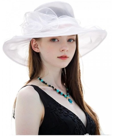 Women Kentucky Derby Organza Fascinator Floral Veil Mesh Sun Hat Church Hat for Bridal Wedding Cocktail Party Flower White $1...