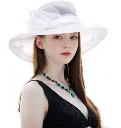 Women Kentucky Derby Organza Fascinator Floral Veil Mesh Sun Hat Church Hat for Bridal Wedding Cocktail Party Flower White $1...