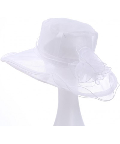 Women Kentucky Derby Organza Fascinator Floral Veil Mesh Sun Hat Church Hat for Bridal Wedding Cocktail Party Flower White $1...