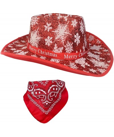 Christmas Cowboy Hat and Bandana Set White Red Cowboy Hat Santa Costume Women Preppy Cowboy Hat Set 3 $10.36 Cowboy Hats