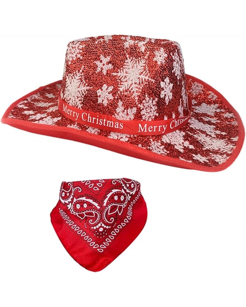 Christmas Cowboy Hat and Bandana Set White Red Cowboy Hat Santa Costume Women Preppy Cowboy Hat Set 3 $10.36 Cowboy Hats