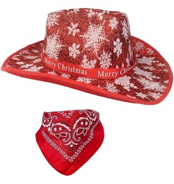 Christmas Cowboy Hat and Bandana Set White Red Cowboy Hat Santa Costume Women Preppy Cowboy Hat Set 3 $10.36 Cowboy Hats