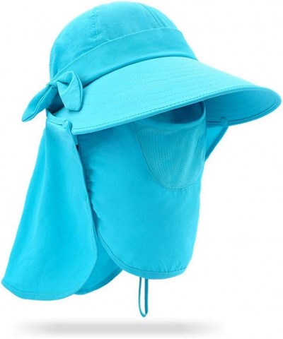 Women's Sun Caps with Face Masks Visor Detachable UPF+50 Flap Hat Foldable Wide Brimmed UV Protection Hats Lake Blue $10.00 R...