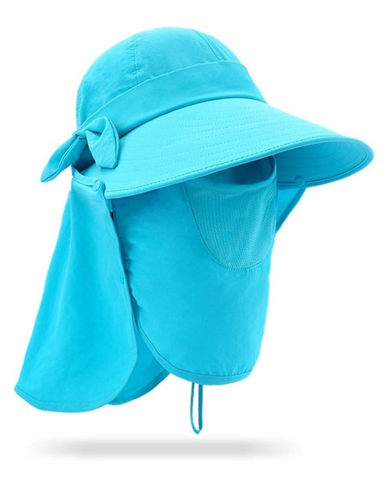 Women's Sun Caps with Face Masks Visor Detachable UPF+50 Flap Hat Foldable Wide Brimmed UV Protection Hats Lake Blue $10.00 R...