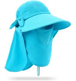 Women's Sun Caps with Face Masks Visor Detachable UPF+50 Flap Hat Foldable Wide Brimmed UV Protection Hats Lake Blue $10.00 R...