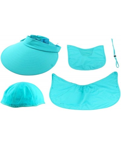 Women's Sun Caps with Face Masks Visor Detachable UPF+50 Flap Hat Foldable Wide Brimmed UV Protection Hats Lake Blue $10.00 R...