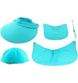 Women's Sun Caps with Face Masks Visor Detachable UPF+50 Flap Hat Foldable Wide Brimmed UV Protection Hats Lake Blue $10.00 R...