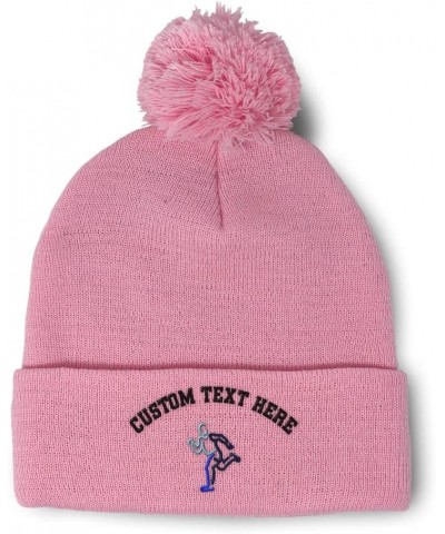 Pom Pom Beanies for Women Track Runner Embroidery Skull Cap Tracking Winter Hats for Men Acrylic 1 Size Soft Pink Personalize...