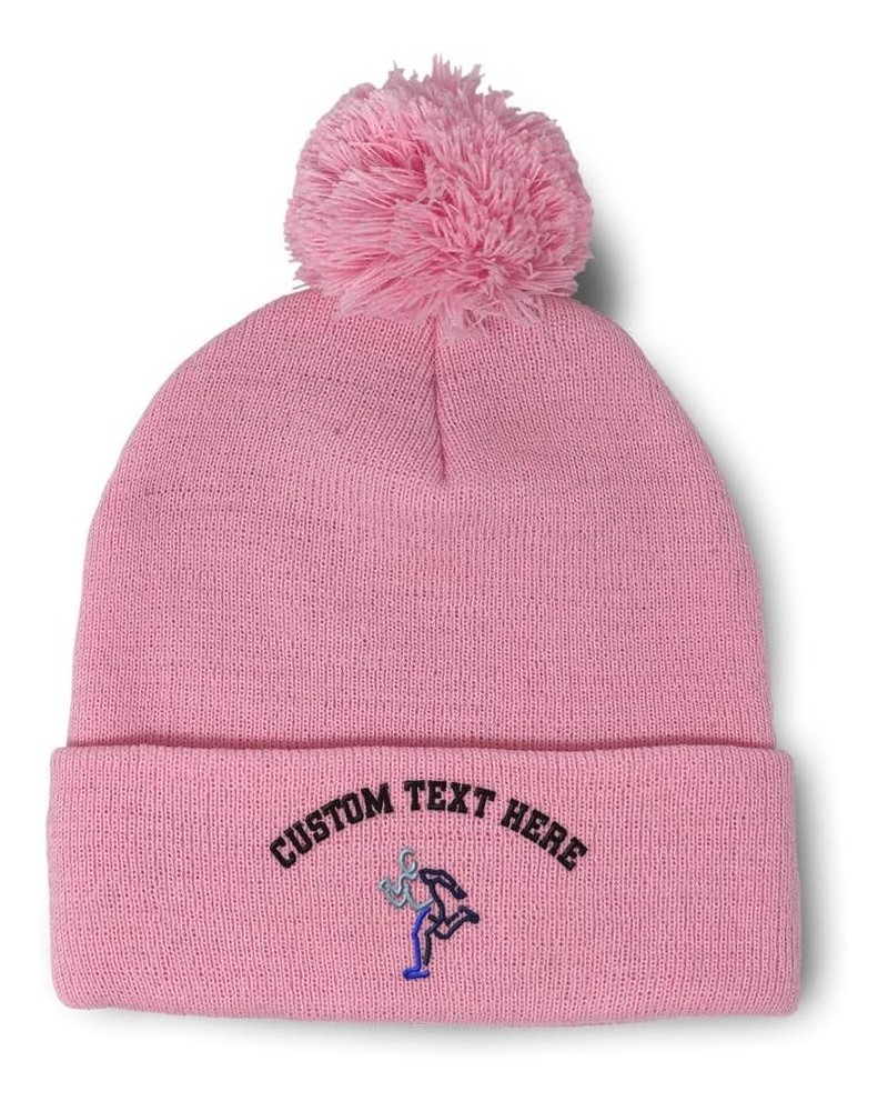 Pom Pom Beanies for Women Track Runner Embroidery Skull Cap Tracking Winter Hats for Men Acrylic 1 Size Soft Pink Personalize...