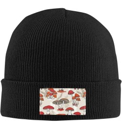 Red Mushrooms Print Skullies Beanies Thin Bonnet Cap Autumn Winter Casual Hat Outdoor Ski Knit Cap Black $10.75 Skullies & Be...