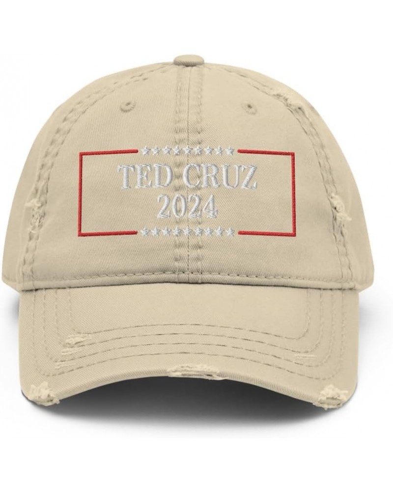 Ted Cruz 2024 Hat (Embroidered Distressed Dad Cap) Ted Cruz for President Hats Khaki $15.30 Baseball Caps