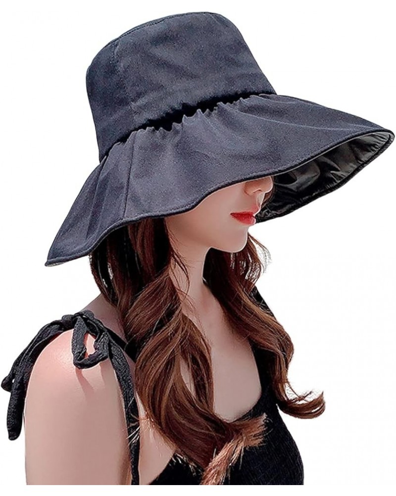 Women's Empty Top Sun Hat Summer Leisure Travel Anti Large Eaves Sunscreen Black Rubber Fisherman Hat River Hot Pink $13.09 S...