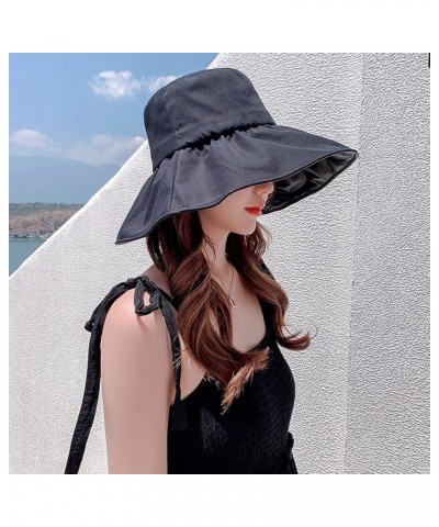 Women's Empty Top Sun Hat Summer Leisure Travel Anti Large Eaves Sunscreen Black Rubber Fisherman Hat River Hot Pink $13.09 S...