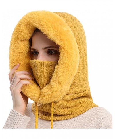 Winter Knit Beanie Hats Scarf Set for Women Faux Fur Pom Pom Hat Thick Fleece Lined Winter Cap Neck Warmer Yellow $12.61 Skul...