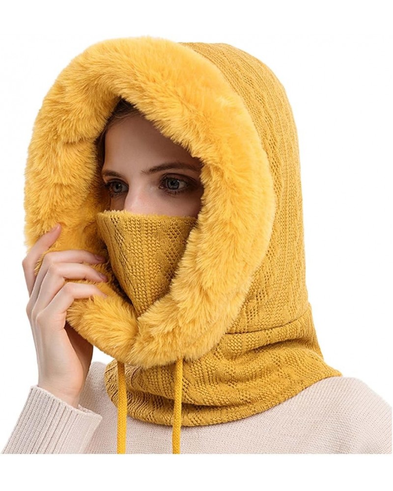 Winter Knit Beanie Hats Scarf Set for Women Faux Fur Pom Pom Hat Thick Fleece Lined Winter Cap Neck Warmer Yellow $12.61 Skul...