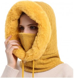 Winter Knit Beanie Hats Scarf Set for Women Faux Fur Pom Pom Hat Thick Fleece Lined Winter Cap Neck Warmer Yellow $12.61 Skul...