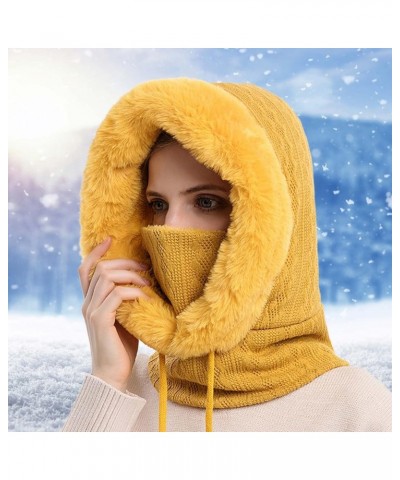 Winter Knit Beanie Hats Scarf Set for Women Faux Fur Pom Pom Hat Thick Fleece Lined Winter Cap Neck Warmer Yellow $12.61 Skul...