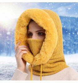 Winter Knit Beanie Hats Scarf Set for Women Faux Fur Pom Pom Hat Thick Fleece Lined Winter Cap Neck Warmer Yellow $12.61 Skul...