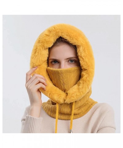 Winter Knit Beanie Hats Scarf Set for Women Faux Fur Pom Pom Hat Thick Fleece Lined Winter Cap Neck Warmer Yellow $12.61 Skul...