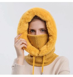 Winter Knit Beanie Hats Scarf Set for Women Faux Fur Pom Pom Hat Thick Fleece Lined Winter Cap Neck Warmer Yellow $12.61 Skul...