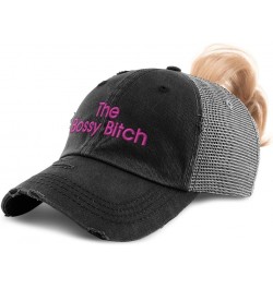 Womens Ponytail Cap The Bossy Bitch Cotton Distressed Trucker Hats Black Grey $15.11 Baseball Caps