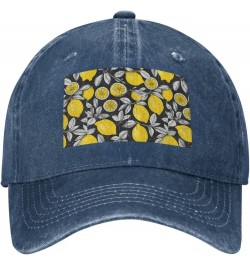 Lemon Fruit Pattern Print Washed Cowboy Baseball Cap for Adults Adjustable Caps Fashion Cap A Sun Hat Navy Blue $12.45 Baseba...