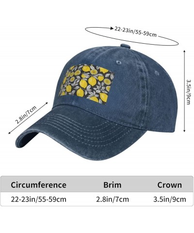 Lemon Fruit Pattern Print Washed Cowboy Baseball Cap for Adults Adjustable Caps Fashion Cap A Sun Hat Navy Blue $12.45 Baseba...