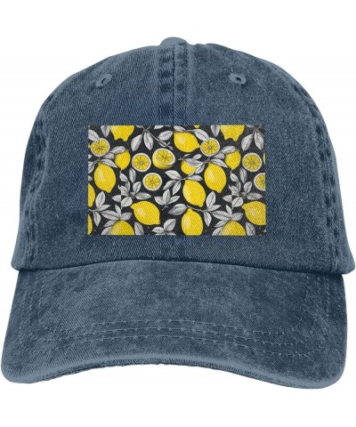 Lemon Fruit Pattern Print Washed Cowboy Baseball Cap for Adults Adjustable Caps Fashion Cap A Sun Hat Navy Blue $12.45 Baseba...