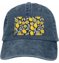 Lemon Fruit Pattern Print Washed Cowboy Baseball Cap for Adults Adjustable Caps Fashion Cap A Sun Hat Navy Blue $12.45 Baseba...