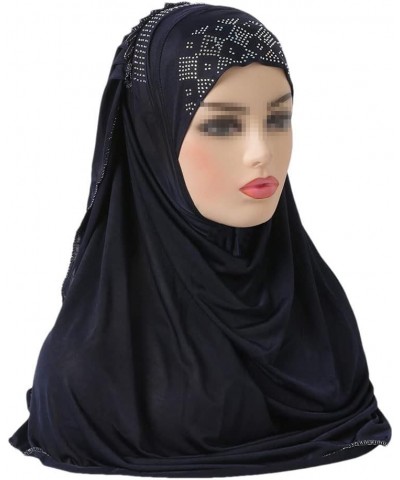 Women Fashion Muslim Hijab Islamic Scarf Shawl Headscarf Hat Pull On Wrap Ramadan Hijab Navy Blue $14.91 Scarves