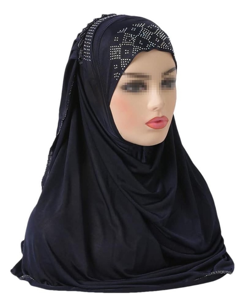 Women Fashion Muslim Hijab Islamic Scarf Shawl Headscarf Hat Pull On Wrap Ramadan Hijab Navy Blue $14.91 Scarves