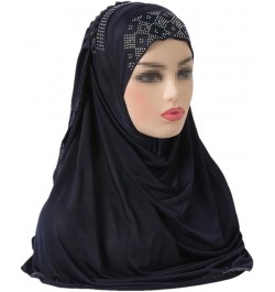 Women Fashion Muslim Hijab Islamic Scarf Shawl Headscarf Hat Pull On Wrap Ramadan Hijab Navy Blue $14.91 Scarves