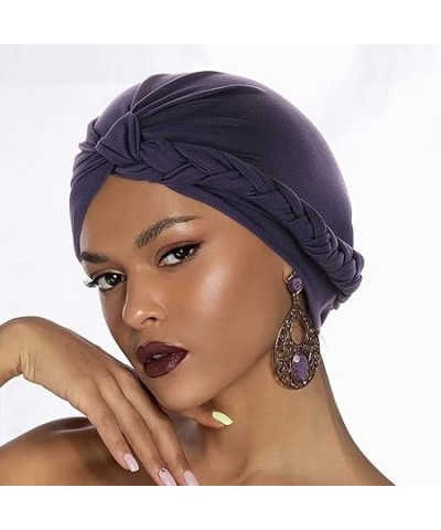 Teen Girls Derbies Head Hat Cap Ethnic Bohemian Cover Wrap Turban Ladies Multicolor Braid Hijab Hat Solid Muslim Hat (Black, ...