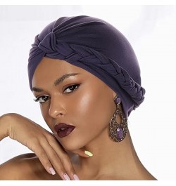 Teen Girls Derbies Head Hat Cap Ethnic Bohemian Cover Wrap Turban Ladies Multicolor Braid Hijab Hat Solid Muslim Hat (Black, ...