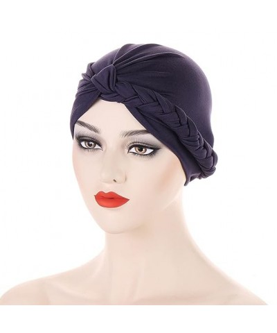 Teen Girls Derbies Head Hat Cap Ethnic Bohemian Cover Wrap Turban Ladies Multicolor Braid Hijab Hat Solid Muslim Hat (Black, ...