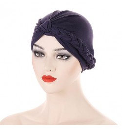 Teen Girls Derbies Head Hat Cap Ethnic Bohemian Cover Wrap Turban Ladies Multicolor Braid Hijab Hat Solid Muslim Hat (Black, ...