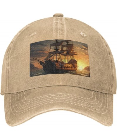 Fantasy Pirate Ship Baseball Cap for Men Women Washed Cotton Denim Dad Hat Adjustable Baseball Hat Natural $11.58 Baseball Caps