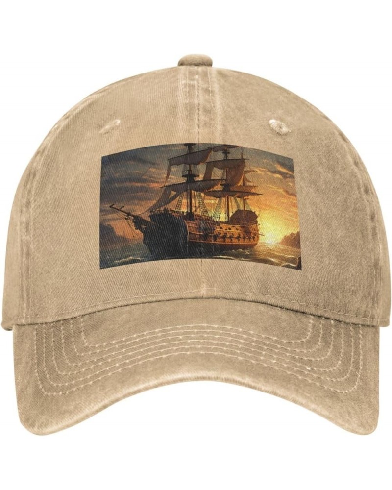 Fantasy Pirate Ship Baseball Cap for Men Women Washed Cotton Denim Dad Hat Adjustable Baseball Hat Natural $11.58 Baseball Caps