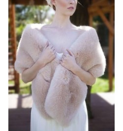 1pc Woman Winter Champagne Wedding Shawl Bridal Faux Fur Wrap For Party Cape Faux Fur Wedding Stole Accessories Shawl Champag...