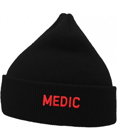 Mens Beanie Knit Hats Medic Embroidered Unisex Casual Beanies Hats for Winter Black Acrylic $11.02 Skullies & Beanies