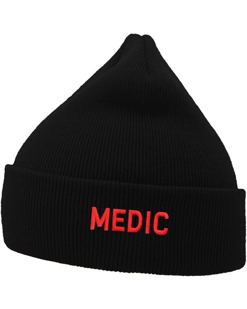 Mens Beanie Knit Hats Medic Embroidered Unisex Casual Beanies Hats for Winter Black Acrylic $11.02 Skullies & Beanies